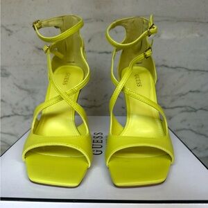 GUESS Neon Yellow Crisscross Ankle-Strap Heels